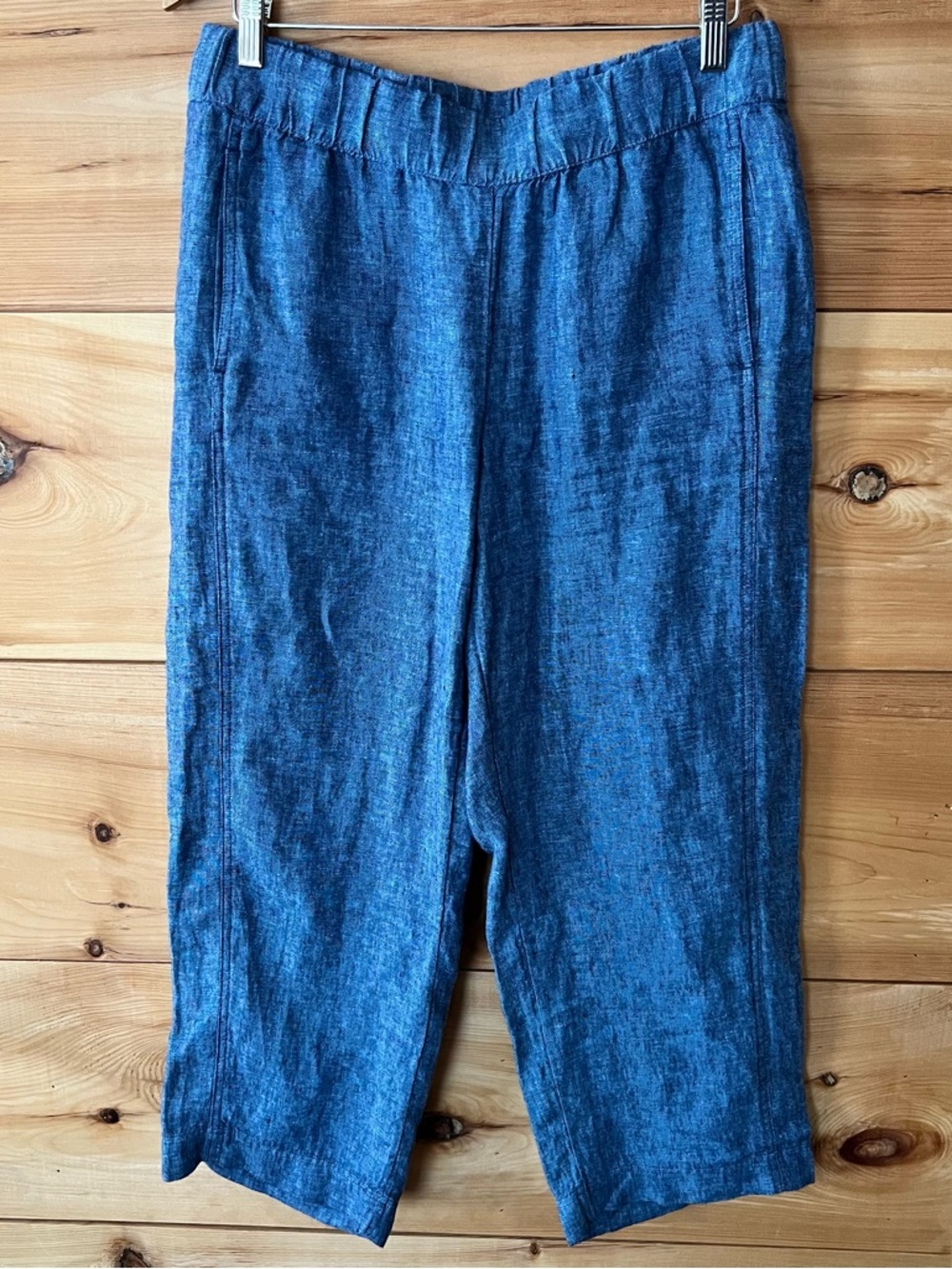 pureJill Linen Blue Cropped Wide-Leg Pants Coastal Cottagecore Poet Soft Comfy - Picture 9 of 11